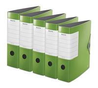 Leitz 11120050 Lot de 5 classeurs de qualité à 180°, solides, format A4, vert clair, dos de 8,2 cm, fermeture élastique, en polymousse robuste, étiquette extra large interchangeable