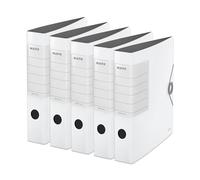 Leitz 11130001 Lot de 5 classeurs de qualité à 180°, solides, format A4, étroits, blanc, dos de 6,2 cm, fermeture élastique, polyfoam robuste, étiquette arrière interchangeable, extra large