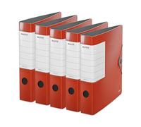 Leitz 11130020 Lot de 5 classeurs de qualité à 180°, solides, format A4, étroits, rouge clair, dos de 6,2 cm, fermeture élastique, polyfoam robuste, étiquette interchangeable, extra large