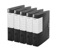 Leitz 11130095 Lot de 5 classeurs de qualité 180° solides A4 étroits Noir Dos 6,2 cm Fermeture élastique Polyfoam robuste Étiquette extra large interchangeable
