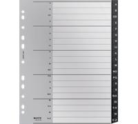 Leitz Intercalaires, 20 Onglets A-Z, A4, Extra-Large, Plastique 90% Recy ologique, Qualité Premium, Recycle, Gris, 12070000