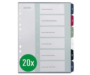 Leitz 12360000 Lot de 20 intercalaires A4, 1 à 6, 6 intercalaires, couverture inscriptible, extra large, en polypropylène, multicolore, style