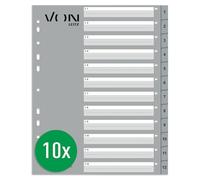 Leitz 12680085 Feuilles d'index VON A4 numérotées de 1 à 12 intercalaires pour dossiers, PP, extra larges, index universels à 11 trous pour dossiers et classeurs à anneaux, gris