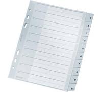 Leitz Intercalaires format A5 numérotés 1-10, plastique gris, onglets renforcés