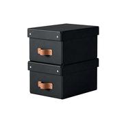 Leitz, 2 Boîte de rangement avec couvercle, Petit format, 7L, Design, Noir | Lot de 2 boîtes de rangement Puro format S (20x28x15cm), 7L avec couvercle, empilables, carton recy oloris noir.