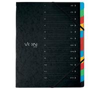 Leitz 30150095 Lot de 5 classeurs A4 avec 12 compartiments, porte-documents légers avec onglets en plastique colorés, fermeture élastique, noir