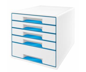 Leitz 5214-20-36 5214 Boîte à tiroirs WOW CUBE - A4/C4, 5 tiroirs fermés, blanc perle/bleu métallique