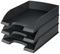 Leitz 52270095 Lot de 3 corbeilles à courrier Standard A4 de qualité supérieure empilables - Combinable avec la série Plus - Noir