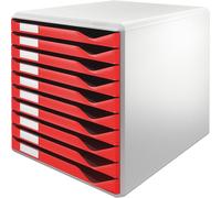 Leitz 5281-00-25 5281 Schubladenset Formular-Set - A4/C4, 10 geschlossene Schubladen, lichtgrau/rot