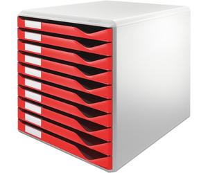 Leitz 5281-00-25 5281 Schubladenset Formular-Set - A4/C4, 10 geschlossene Schubladen, lichtgrau/rot