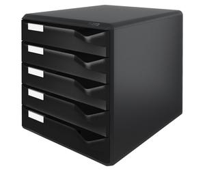 Leitz 5293-00-95 5293 Schubladenset Post-Set - A4/C4, 5 halboffene Schubladen, schwarz/schwarz