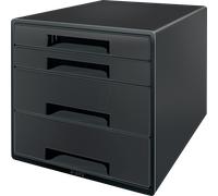 LEITZ - Bloc à Tiroirs pour Bureau, Organiseur de Bureau avec 4 Tiroirs A4, 100% Recyclable, Compensé en CO2 & Certifié Blue Angel, Gamme Recycle, coloris Noir, 53720095