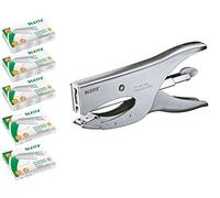 Leitz 55490081 agrafeuse mécanique capacité d'agrafage : 40 feuilles, argent mat avec 5000 agrafes startausstattung (3 x 1 000 24/6 et 2 x 1 000 24/8) (55490081 agrafeuse avec agrafes)