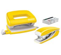 Leitz Set Mini-Agrafeuse & Mini-Perforateur – Jusqu'à 10 feuilles – Agrafes N°10 incluses – Jaune
