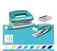 Leitz Kit mini agrafeuse & perforateur Nexxt WOW – 10 feuilles, agrafes P2 N°10 incluses – Menthe
