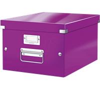 Leitz Boîte de rangement Click & Store, Format moyen A4 (28,1 x 20 x 37cm), pour l'organisation des objets de la maison et du bureau, Montage bouton pression, En carton recyclé à 85%, Violet, 60440062