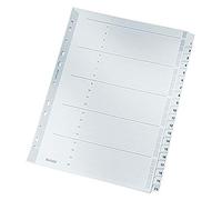 Leitz A4 Intercalaires 1-20, Touches et Bande Perforée Renforcées en Mylar, Carton Résistant, Gris, 20 Onglets avec Table des Matières, 43260000
