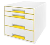 Leitz Bloc de Classement A4 avec 4 Tiroirs et Organiseur, WOW, Blanc/Jaune