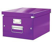 Leitz Boîte de rangement Click & Store, Format moyen A4 (28,1 x 20 x 37cm), pour l'organisation des objets de la maison et du bureau, Montage bouton pression, En carton recyclé à 85%, Violet, 60440062