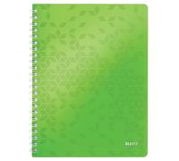 Leitz, Cahier à spirales A4 PP quadrillé, 160 pages 80g/m², Leitz WOW, Vert, 46380054