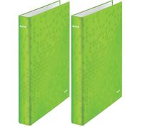 Leitz, Classeur 2 Anneaux, A4 maxi, Carton Pelliculé, Dos 40 mm, Capacité 250 Feuilles, Mécanisme Anneaux en D 25 mm,Classeur Bureau École Organisation, Vert WOW, 42410054 (Lot de 2)
