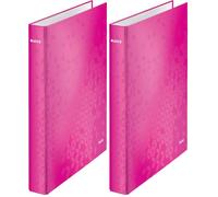 Leitz, Classeur 2 Anneaux, A4 maxi, Carton Pelliculé, Dos 40 mm, Capacité 250 Feuilles, Mécanisme Anneaux en D 25 mm,Classeur Bureau École Organisation, Rose WOW, 42410023 (Lot de 2)
