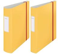 Leitz Classeur à levier 180° Active A4 - Capacité 500 et 350feuilles - Dos 60 et 82 mm - Fermeture élastique - Jaune - 10380019/10390019