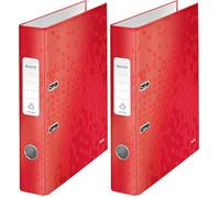 Leitz, Classeur à Levier A4, Carton Pelliculé, Dos 50 mm, Capacité 350 Feuilles, Mécanisme unique 180°, Rouge WOW, 10060026 (Lot de 2)