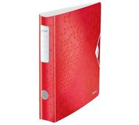 Leitz, Classeur à Levier Active A4, En PP, Dos 65 mm, Capacité 350 Feuilles,Mécanisme unique 180°, Fermeture Élastique, Pochettes Intérieures, Classeur Bureau École Maison, Rouge WOW, 11070026