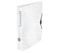 Leitz, Classeur à Levier Active A4, En PP, Dos 65 mm, Capacité 350 Feuilles,Mécanisme unique 180°, Fermeture Élastique, Pochettes Intérieures, Classeur Bureau École Maison, Blanc WOW, 11070001