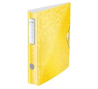 Leitz, Classeur à Levier Active A4, En PP, Dos 65 mm, Capacité 350 Feuilles,Mécanisme unique 180°, Fermeture Élastique, Pochettes Intérieures, Classeur Bureau École Maison, Jaune WOW, 11070016