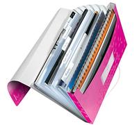 Leitz - Classeur Ménager, Trieur à Soufflets 6 Compartiments, 250 Feuilles A4, Fermeture Élastique, Rangement Documents Bureau École Maison, Plastique Souple, Rose WOW, 45890023