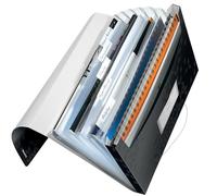 Leitz - Classeur Ménager, Trieur à Soufflets 6 Compartiments, 250 Feuilles A4, Fermeture Élastique, Rangement Documents Bureau École Maison, Plastique Souple, Noir WOW, 45890095