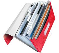 Leitz - Classeur Ménager, Trieur à Soufflets 6 Compartiments, 250 Feuilles A4, Fermeture Élastique, Rangement Documents Bureau École Maison, Plastique Souple, Rouge WOW, 45890026