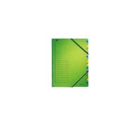Chemise trieur, A4, carton, 12 compartiments, vert