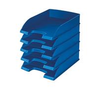 Leitz, Corbeille à courrier Plus, Polystyrène, 100% recyclable, A4, 600 feuilles, Bleu foncé, lot de 5, 52270035