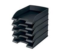 Leitz, Corbeille à courrier Plus, Polystyrène, 100% recyclable, A4, 600 feuilles, Noir, lot de 5, 52270095