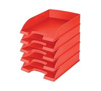 Leitz, Corbeille à courrier Plus, Polystyrène, 100% recyclable, A4, 600 feuilles, Rouge clair, lot de 5, 52270020