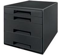 LEITZ - Bloc à Tiroirs pour Bureau, Organiseur de Bureau avec 4 Tiroirs A4, 100% Recyclable, Compensé en CO2 & Certifié Blue Angel, Gamme Recycle, coloris Noir, 53720095