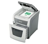 Leitz, Destructeur de documents AutoFeed, Hybride, 50 feuilles en automatique, 6 feuilles en manuel, Coupe croisée P4, Trombones/Agrafes/CB, Anti-bourrage, Silencieux 55 dB, Bac 20L (150 f), 80350000