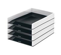 Leitz Duo Colour, Lot de 4 corbeilles à courrier au format A4, design bicolore, noir/blanc, 53610095