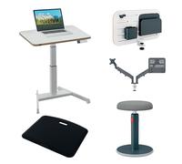 Leitz Ergo Station de Travail Ergonomique avec Bureau éléctrique Assis-Debout, Bras Double pour écran et PC Portable, Petit Organisateur brochable, Tabouret Assis-Debout & Tapis Anti-Fatigue