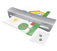 Leitz iLAM Home Office - Plastifieuse A3 pour la Maison, Préchauffage Rapide en 3Minutes, Pochettes de 75-125 Microns, Lot de Pochettes pour Plastifieuse A4 Inclus, Coloris Gris, 74400089