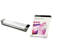 Leitz, iLAM Office Plastifieuse A3 Argent et Paquet de 100 Pochettes de plastification à chaud, 125 Microns, A4 brillant