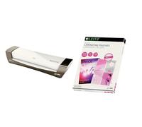 Leitz, iLAM Office Plastifieuse A4 Argent et Paquet de 100 Pochettes de plastification à chaud, 125 Microns, A4 brillant