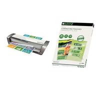 Leitz iLAM Office Pro A3 Argent - Plastifieuse rapide et polyvalente, 75180084 + Leitz, Pochettes de plastification, 80 microns, A4, Pack de 100 pochettes, Finition Brillante, Haute qualité, 33818