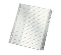 Leitz Index A4, couverture en carton et 10 intercalaires en plastique, tablettes avec numéros imprimés de 1 à 10 onglets, grande largeur, gris, 12800000, 1 pièce