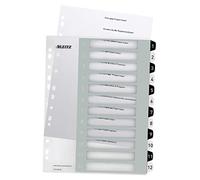 Leitz Intercalaires 1-12, Imprimable sur PC, A4, Extra-Large, Plastique Ultra-Résistant, Blanc/Noir, WOW, 12160000