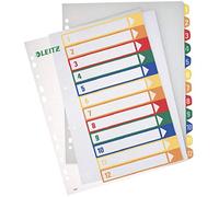 Leitz Intercalaires 1-12, Imprimable sur PC, A4, Plastique Ultra-Résistant, Extra-Large, Blanc/Multicolore, 12940000