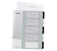 Leitz Intercalaires en plastique WOW A4 imprimable sur PC numérotés 1-5 extra-large Blanc/Noir